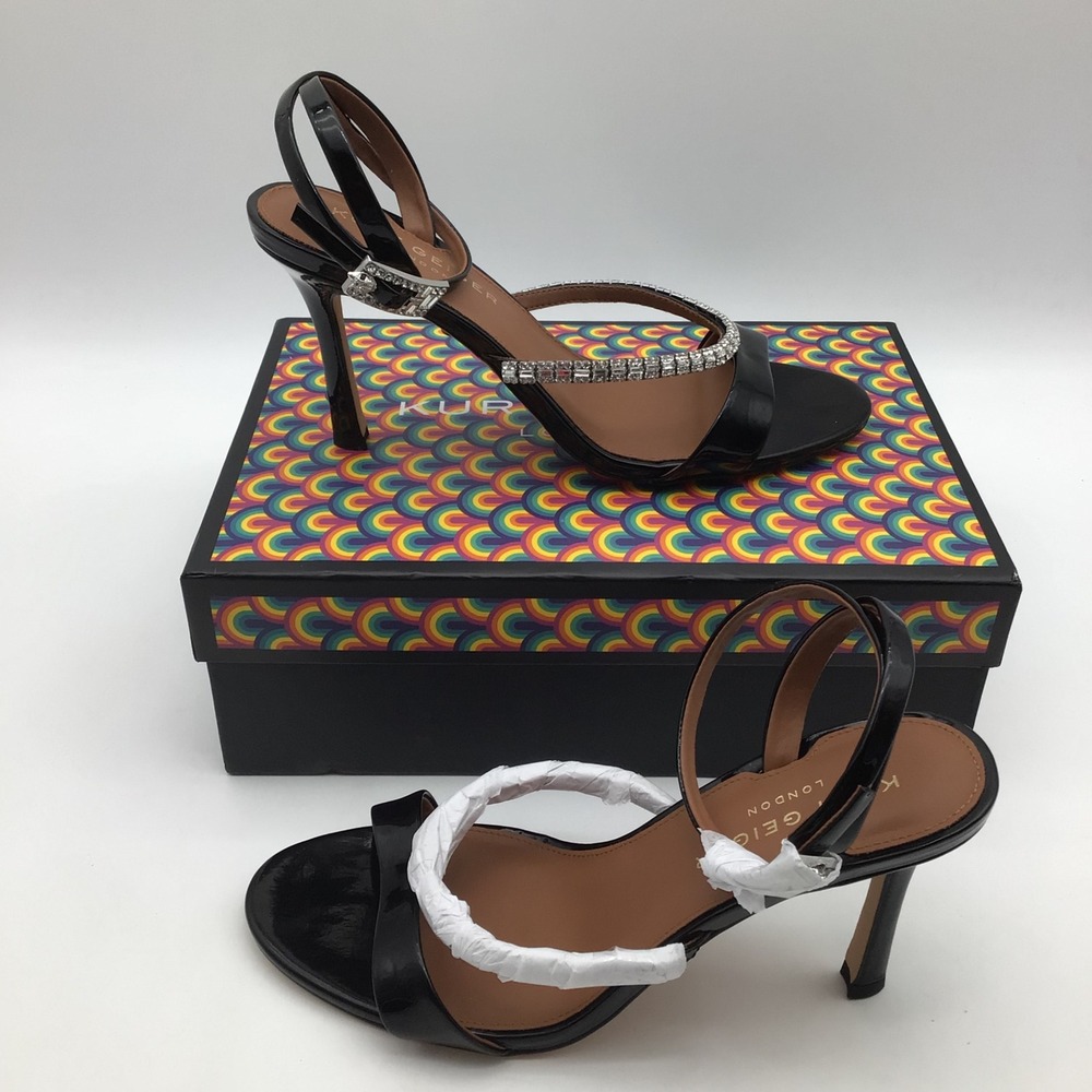 Kurt Geiger London Crystal Strap Sandal 90 Black Kitten Heels Size 9.5 NEW